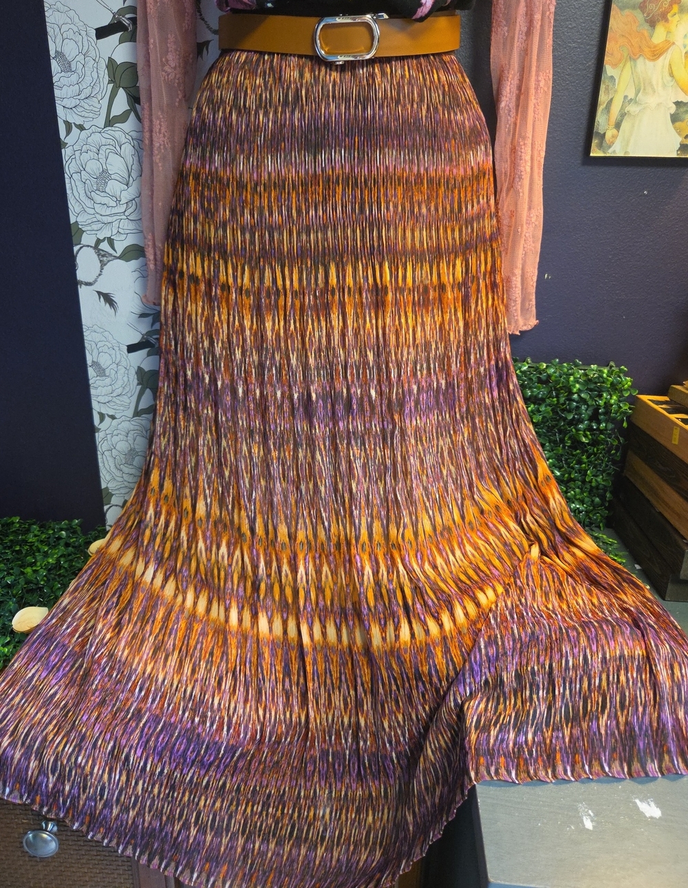 Ruby Rd. Orange and Purple Pleated Maxi Skirt Sz 12